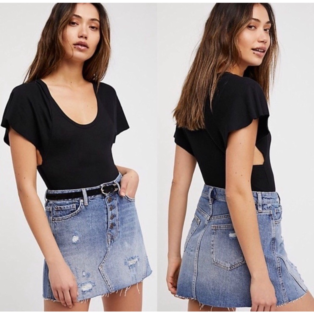 Free People We The Free A-Line Mini Skirt Women's Size 28 Blue Distressed Denim